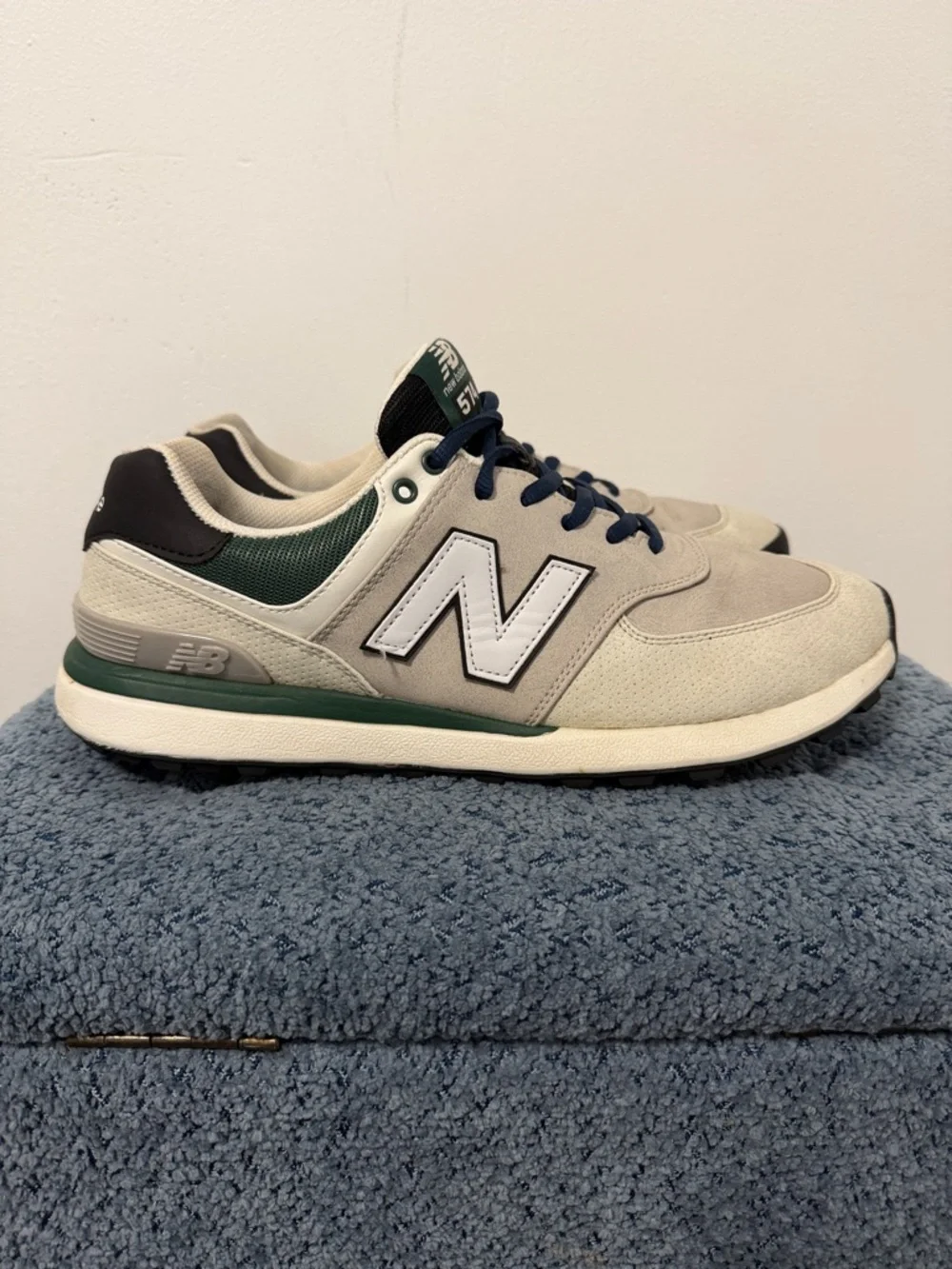New Balance Men's 574 Classic Sneaker - Beige with Green Accents